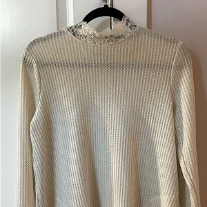 Logo by Lori Goldstein metallic waffle knit mock knit top with lace